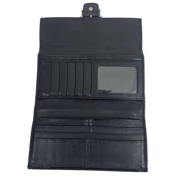 COACH Soho Signature Logo Canvas Envelope Wallet Buckle Snap Black Leather Trim - Picture 3 of 8